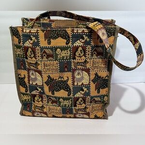 VTG Tapestry Purse Tote Bag "Faithful Companion" Scotty Dog Print Puppies Canine